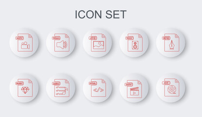 Set line AVI file document, RUBY, JPG, MOV, WMA, M3U and HTML icon. Vector