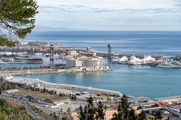 View of cruise ship port of Barcelona, Catalonia, Spain. Vacation, transportation and travel concept 