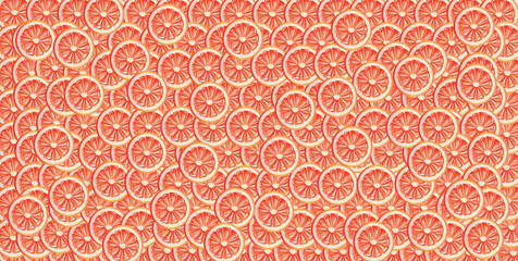 Many slices of ripe grapefruits as background. Pattern for design