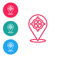 Red line Target financial goal concept icon isolated on white background. Symbolic goals achievement, success. Set icons in circle buttons. Vector