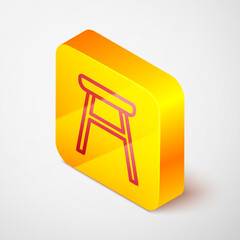 Isometric line Chair icon isolated on grey background. Yellow square button. Vector