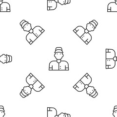 Grey line Baseball player icon isolated seamless pattern on white background. Vector