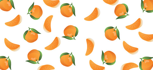 Many fresh tangerines on white background. Pattern for design