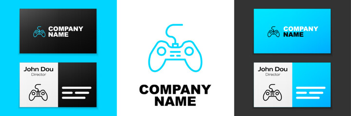 Blue line Gamepad icon isolated on white background. Game controller. Logo design template element. Vector