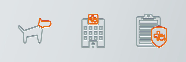 Set line Clinical record pet, Dog and Veterinary medicine hospital icon. Vector