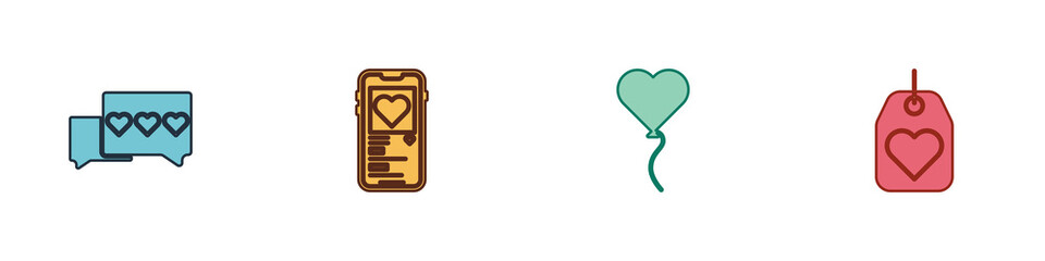 Fototapeta na wymiar Set Like and heart, Mobile with, Balloon in form of and Heart tag icon. Vector