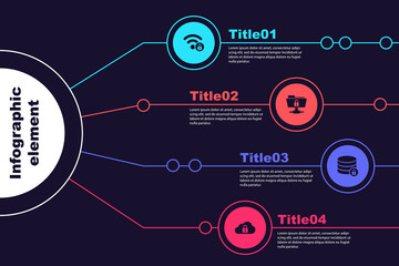 Set Wifi locked, FTP folder and, Server security with and Cloud computing. Business infographic template. Vector