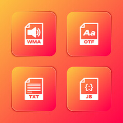 Set WMA file document, OTF, TXT and JS icon. Vector