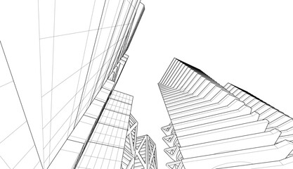 Linear architectural drawing vector illustration