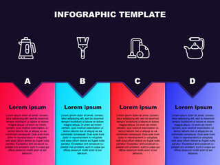 Set line Electric kettle, Paint brush, Vacuum cleaner and Kettle with handle. Business infographic template. Vector