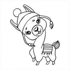 Hand drawing of a llama, baby llama in a national Peruvian hat