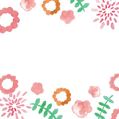 水彩画。水彩タッチのベクター滲みイラスト。正月の和風背景素材。水彩絵の具のピンクフレーム。Watercolor painting. Vector blotting illustration with watercolor touch. Japanese New Year background material. Watercolor pink frame.