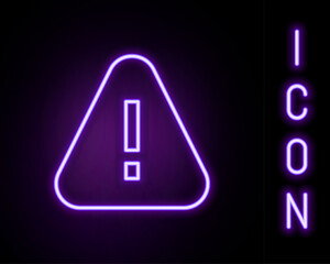 Glowing neon line Exclamation mark in triangle icon isolated on black background. Hazard warning sign, careful, attention, danger warning sign. Colorful outline concept. Vector
