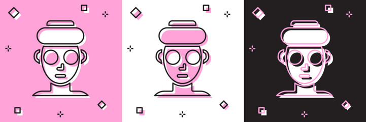 Set Facial cosmetic mask icon isolated on pink and white, black background. Cosmetology, medicine and health care. Vector