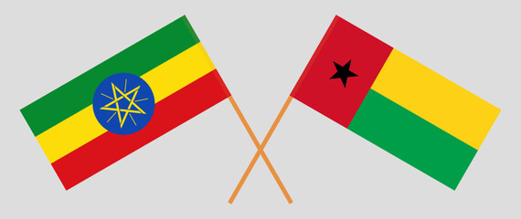 Crossed flags of Ethiopia and Guinea-Bissau. Official colors. Correct proportion