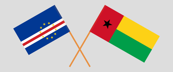 Crossed flags of Cape Verde and Guinea-Bissau. Official colors. Correct proportion