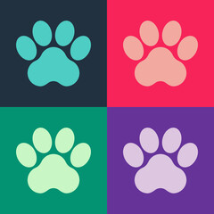 Naklejka na ściany i meble Pop art Paw print icon isolated on color background. Dog or cat paw print. Animal track. Vector