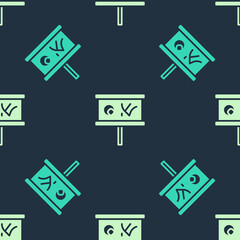 Green and beige Planning strategy concept icon isolated seamless pattern on blue background. Baseball cup formation and tactic. Vector