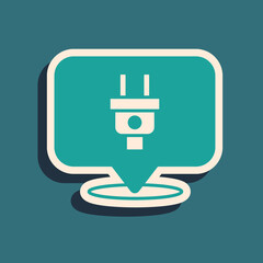 Green Electric plug icon isolated on green background. Concept of connection and disconnection of the electricity. Long shadow style. Vector