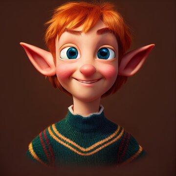 Young red haired smiling male forest elf. Cartoon big eyed close up  portrait. Animated movie character design isolated. Animation 3d digital  art style, realistic light render. 3D illustration. Stock Illustration |  Adobe