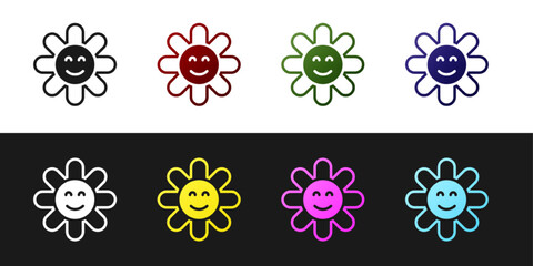 Set Flower icon isolated on black and white background. Vector