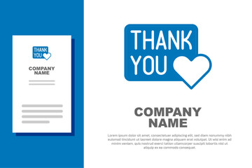 Blue Thank you with heart icon isolated on white background. Handwritten lettering. Logo design template element. Vector