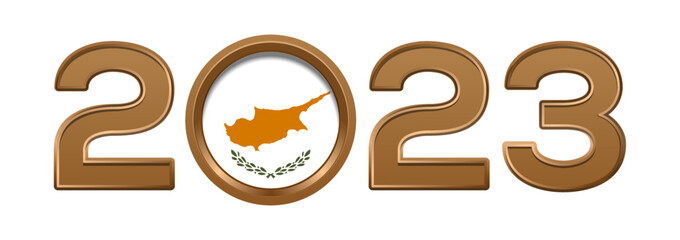 2023 gold number with the flag of Cyprus inside. 2023 number logo text design isolated on white. Vector illustration