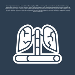 Blue line Disease lungs icon isolated on blue background. Vector