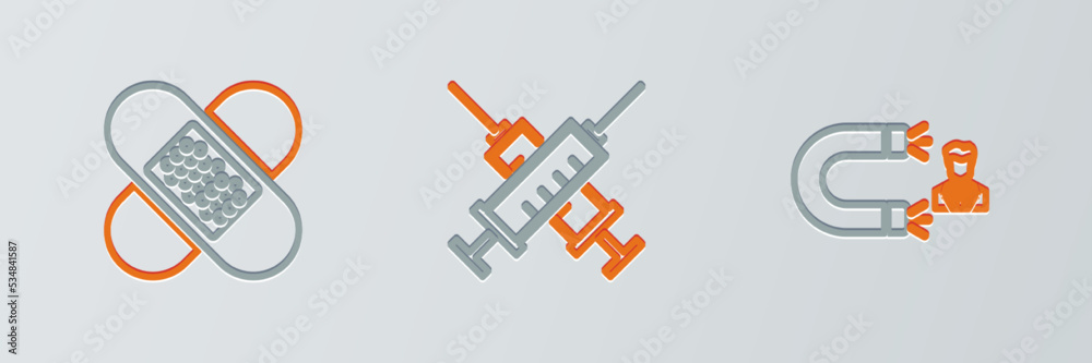 Canvas Prints set line customer attracting, crossed bandage plaster and syringe icon. vector