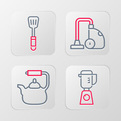 Set line Blender, Kettle with handle, Vacuum cleaner and Spatula icon. Vector