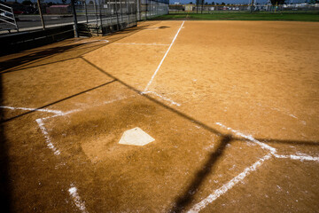 Baseball diamond with home plate and chalk lines
