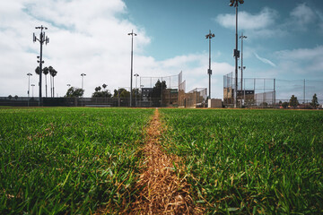 baseball field viewed from outfield grass