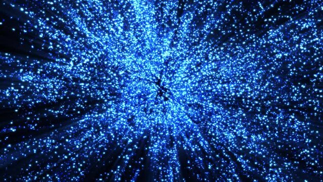 Abstract sapphire blue glitter explosion in slow motion Bokeh background with shining defocus blurred sparkles dust macro close up with alpha channel