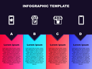 Set line Mobile and shopping basket, cart, Market store with and Smartphone, mobile phone. Business infographic template. Vector
