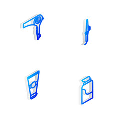 Set Isometric line Curling iron, Hair dryer, Lotion cosmetic tube and Cream icon. Vector