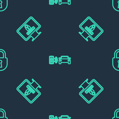 Fototapeta premium Set line Smart car alarm system, Monitor with password and Lock on seamless pattern. Vector