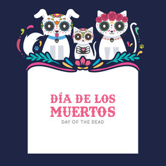 VECTORS. Cute banner for the Day of the Dead, Halloween, pet costume contests, vet clinics, pet shops and animal shelters