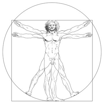 Vitruvian Man vector design, classical renaissance work, black and white silhouette