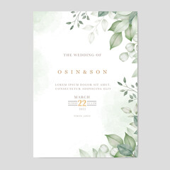 green leaves wedding invitation card template 