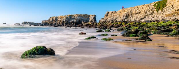 Beautiful panoramic view of rocks and cliffs at the state beach 
