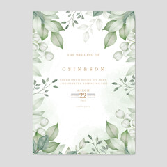 green leaves wedding invitation card template 