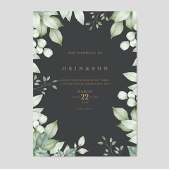 green leaves wedding invitation card template  © retno