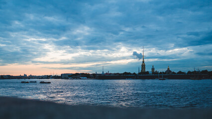 Fototapeta na wymiar Sunset over Neva river, Saint Petersburg, Russia