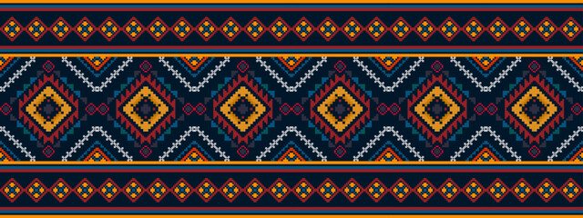 Ikat ethnic seamless pattern decorative design. Aztec fabric carpet boho mandalas textile decor wallpaper. Tribal native motif decoration traditional embroidery vector 