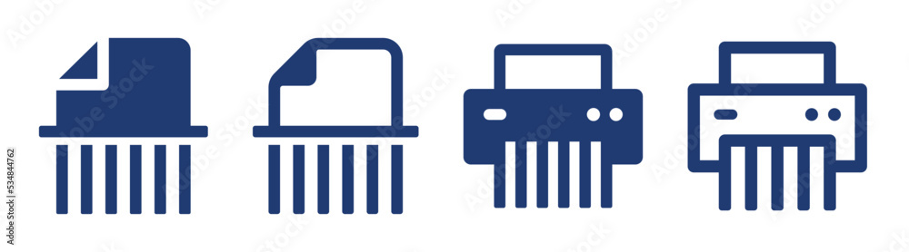 Poster set of paper shredder icon line and outline design. shred machine symbol vector illustration.