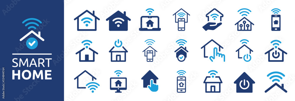 Poster Smart home icon set. Collection of smart house with automation control system vector illustration. Technology concept.