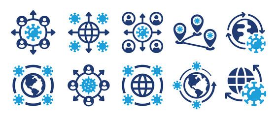 Outbreak of pandemic disease icon set. Medical concept.