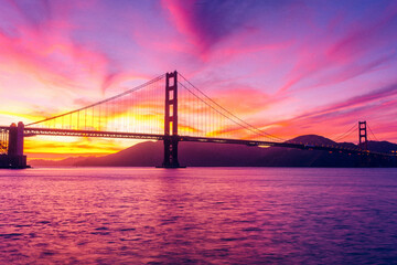 Spectacular sunset over the Golden Gate Bridge