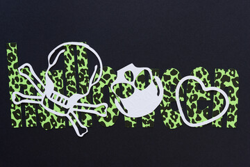 skull and crossbones on the word "halloween"