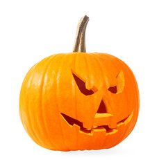 Scary jack o'lantern pumpkin isolated on white. Halloween decor